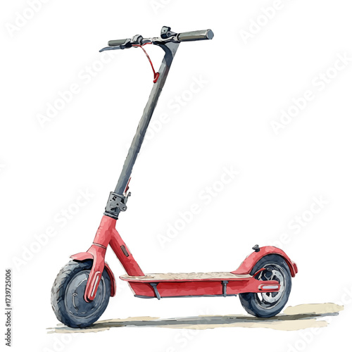 Electric Scooter, watercolor drawing vector, isolated on a white background.