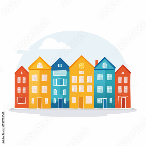 Row of colorful houses, vibrant colored facades