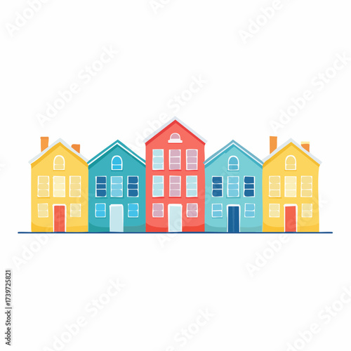 Row of colorful houses, vibrant colored facades