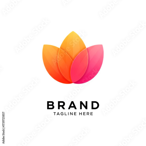 Abstract colorful lotus flower logo with text placeholder isolated on transparent background