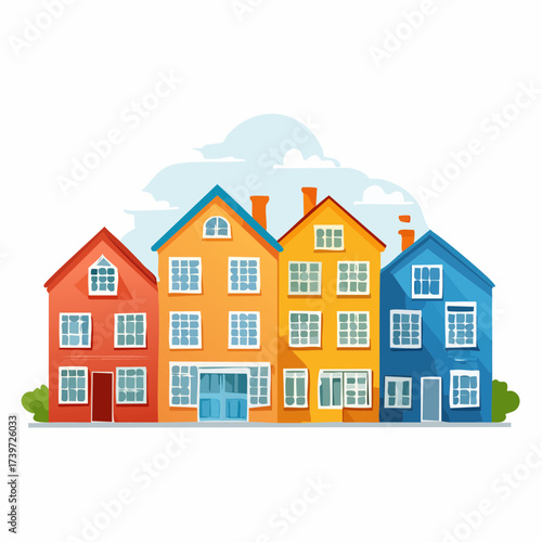 Row of colorful houses, vibrant colored facades