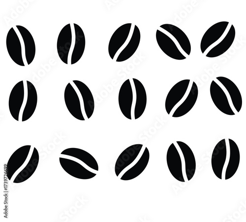 Cute cartoon hand drawn vector set coffee beans icon silhouette.