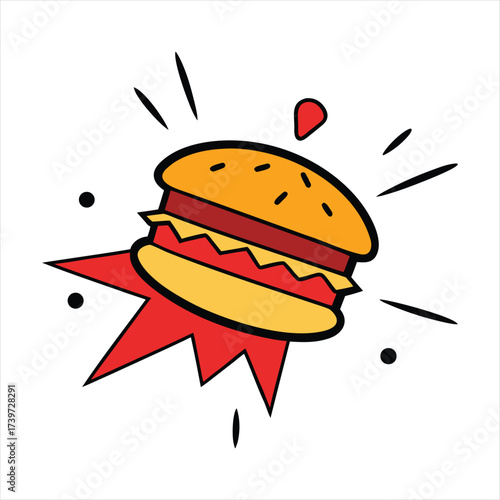 Cartoon Burger Icon with Cheese and Bun Vector Illustration