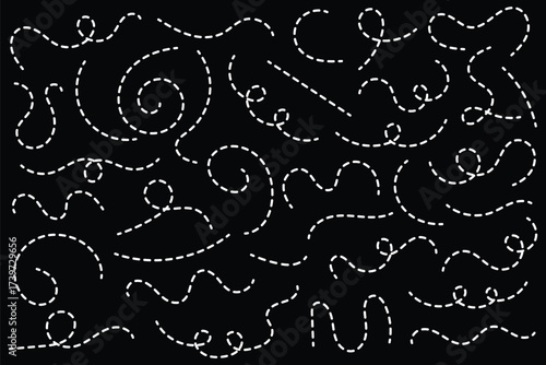 Path travel dotted line trip dashed trace destination track plan and silhouette, travelling symbol. Wavy line, curved dotted line. Seamless pattern of continuous wavy lines. eps 10