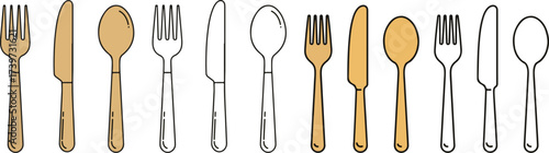 Set of fork knife spoon icons in flat style logotype menu vector illustration