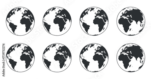 Earth Globe Collection. World Globe Rotating View Vector Illustration.