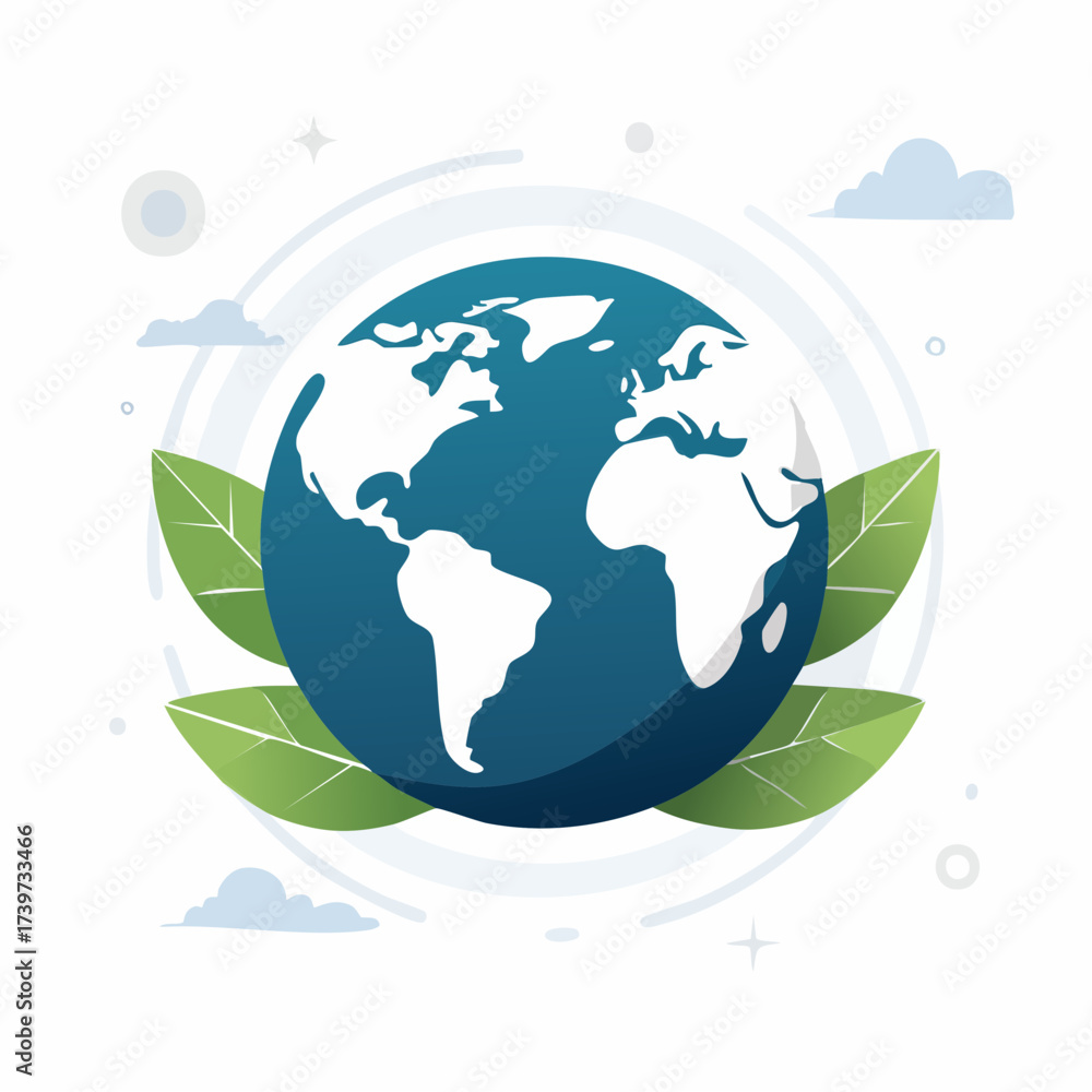 Naklejka premium Illustration of Earth with leaves, symbolizing environmental awareness and conservation.