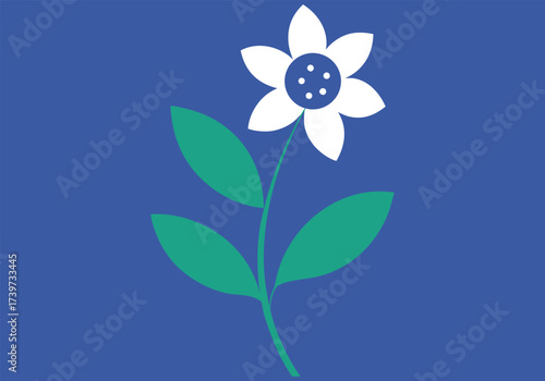 Vector art of seamless pattern featuring a delicate white flower with a peach center and green leaves on a mint green background