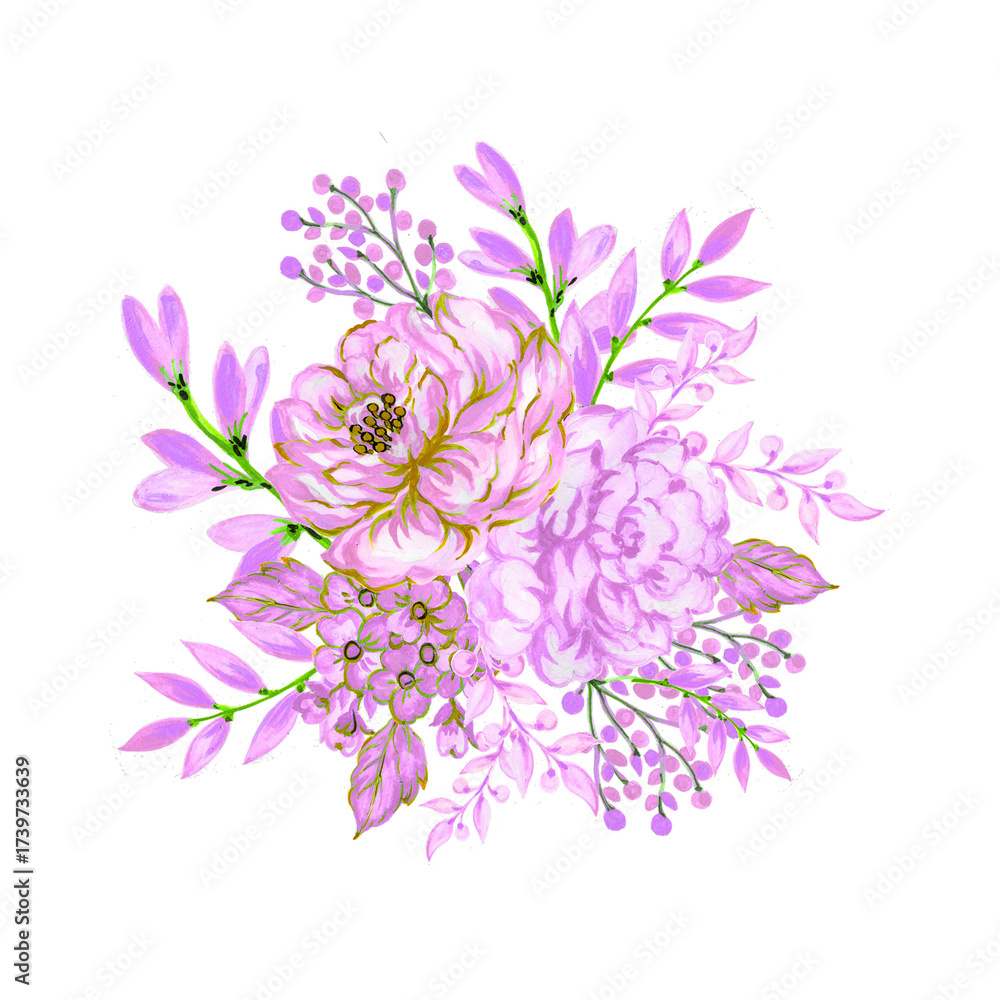 Fototapeta premium Elegant Flower Arrangement in Retro Style. Watercolor gouache Bouquet Illustration