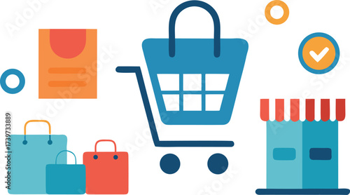 Ecommerce shopping cart icons bundle bags shop vector illustration scalable eps