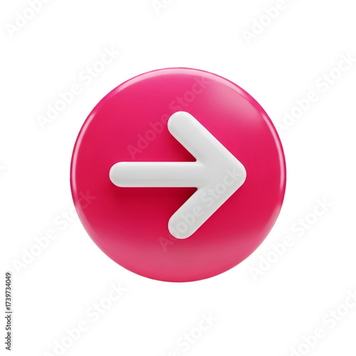 3d rendering of a white arrow on a pink circle isolated on transparent background
