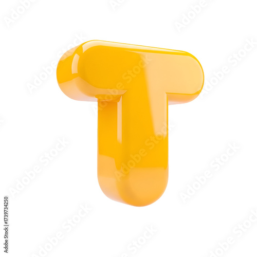 3d rendering of a yellow letter t isolated on transparent background