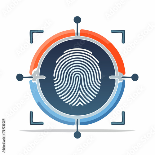 Fingerprint scan icon with target, biometric identification and security concept.