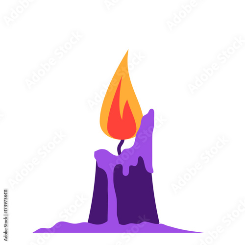 Illustration of Purple Candle with Burning Flame