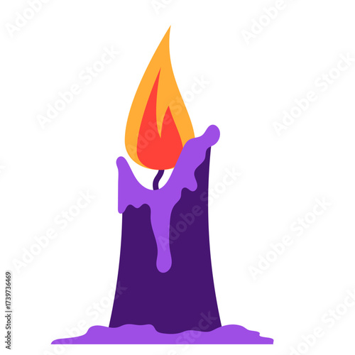 Illustration of Purple Candle with Burning Flame