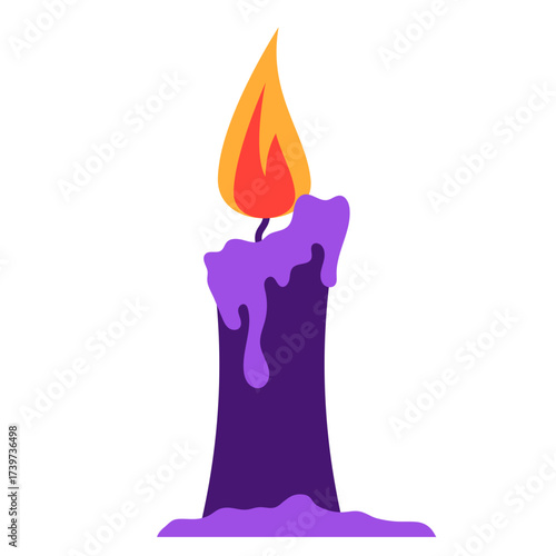 Illustration of Purple Candle with Burning Flame