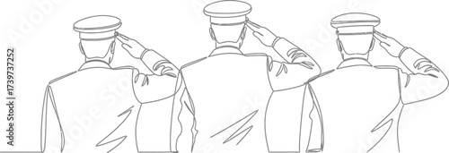 Continuous line drawing of soldiers saluting vector graphic
