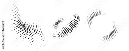 Glitch halftone line element set. Dotted texture geometric form collection. Grunge jagged comic pop art shapes for banner, poster, collage, overlay, label, box. Distressed distorted vector bundle