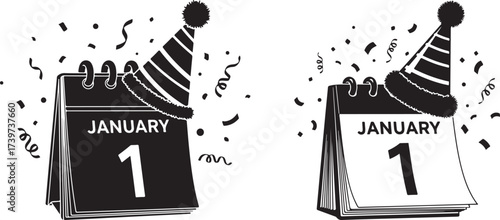 New Year's Day Calendar with Party Hat

January 1st Party Celebration Icon

Happy New Year Countdown Calendar Graphic