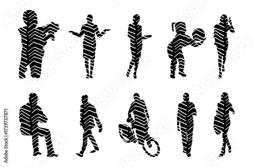 Vector illustration, Outline silhouettes of people, Contour drawing, people silhouette, Icon Set Isolated , Silhouette of sitting people, Architectural set