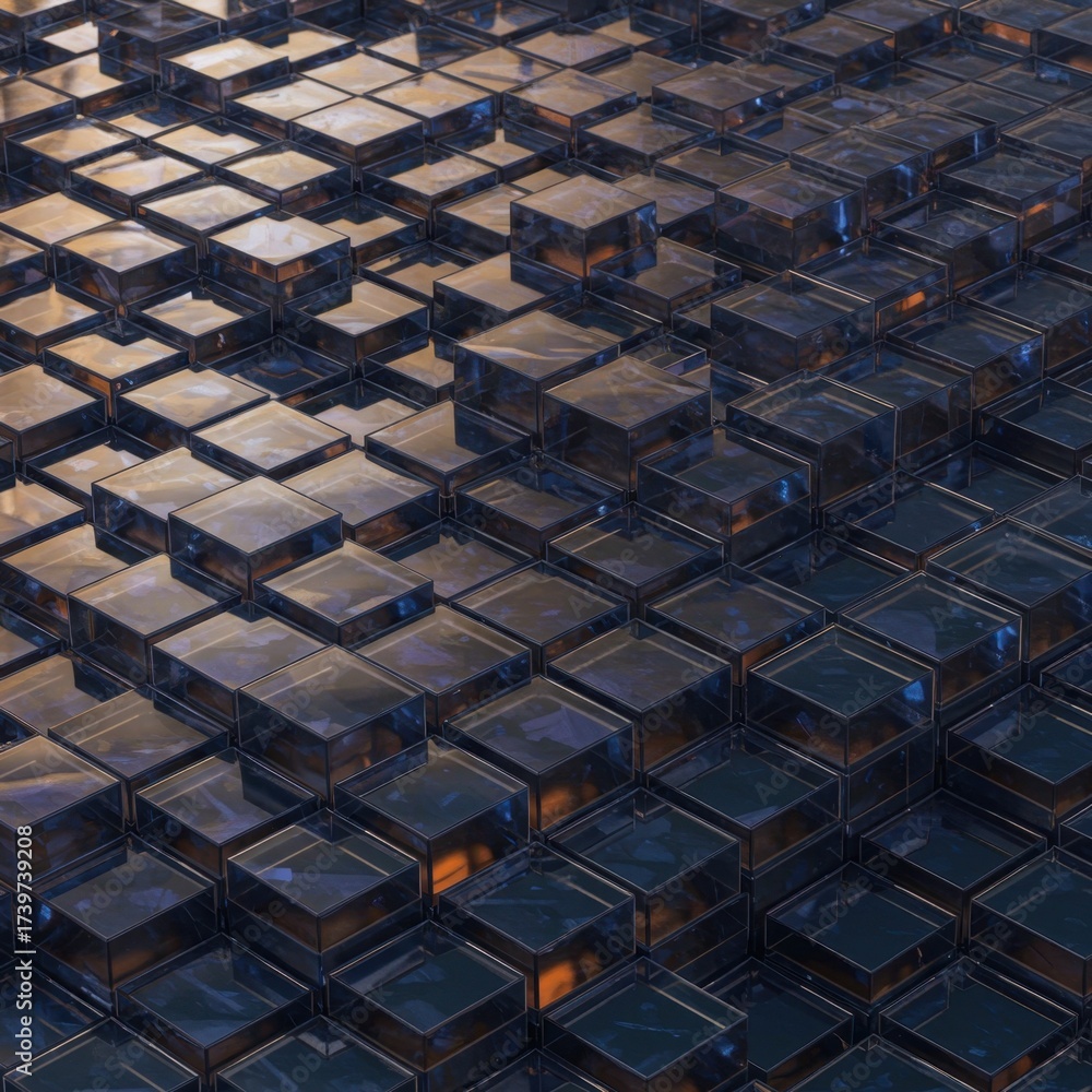 Fototapeta premium Abstract Blue and Orange Glass Cubes Pattern