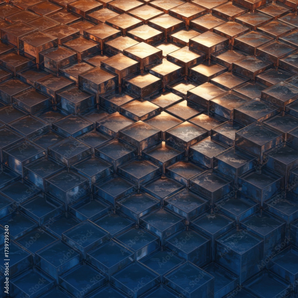 Fototapeta premium Abstract Blue and Orange Glass Cubes Pattern