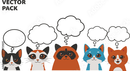 Cute cartoon cats vector illustration with speech bubbles pack
