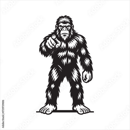 Bigfoot pointing forward – bold black and white decal illustration
