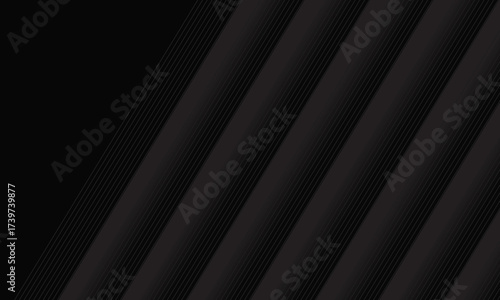 Black abstract background design. Modern wavy line pattern (guilloche curves) in monochrome colors. Premium stripe texture for banner, business backdrop. Dark horizontal vector template