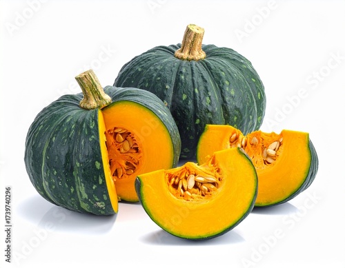 kabocha pumpkin on white background