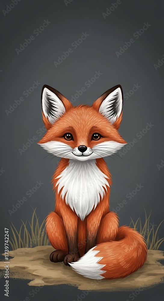 Obraz premium Cute Cartoon Fox Sitting.