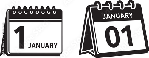 New Year's Day Calendar Vector Icon

January 1st Desk Calendar Black and White Graphic

Simple Vector of a Calendar for New Year
