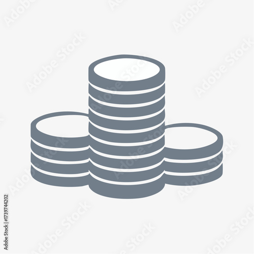 A simple vector icon of stacked coins representing financial potential in an empty interior concept, a minimalist design with nobody to disturb the growing wealth