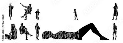 Vector illustration, Outline silhouettes of people, Contour drawing, people silhouette, Icon Set Isolated , Silhouette of sitting people, Architectural set