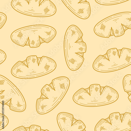 Bread seamless pattern background. doodle bread pattern background. Bakery theme pattern background. Bake shop themes pattern doodle for packaging.
