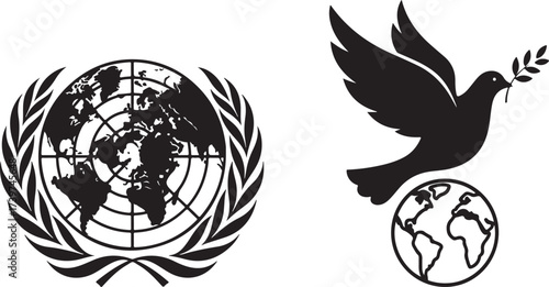 Peace Dove Flying with Olive Branch over Earth

International Peace Symbol Vector Graphic

Black and White Dove with Olive Branch and Globe