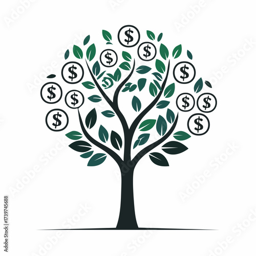 Nobody empty interior, a money tree representing financial growth and wealth accumulation