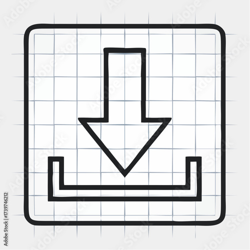 Interior download icon in an empty, nobody space, a symbol for digital content access