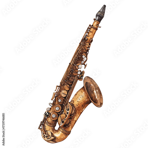 Clarinet, watercolor painting vector, isolated on a white background.