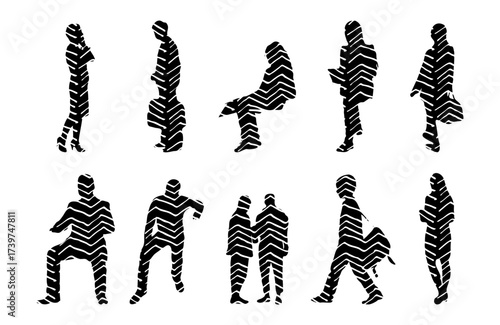 Vector illustration, Outline silhouettes of people, Contour drawing, people silhouette, Icon Set Isolated , Silhouette of sitting people, Architectural set