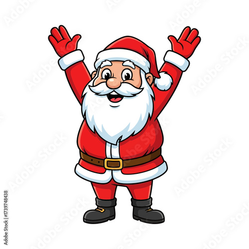 Vector art of joyful santa claus with arms raised, a cheerful symbol of christmas spirit and holiday celebration for children