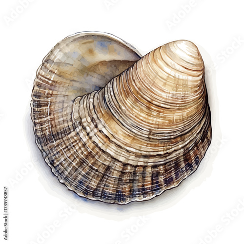 Clam, watercolor illustration vector, isolated on a white background.