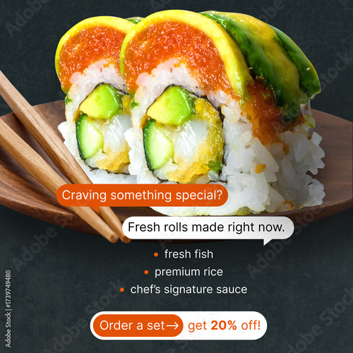 Sushi rolls advertising creative for social media