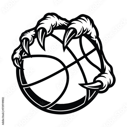 Savage Clawed Paw Crushing Basketball with Ferocity, Symbolizing Strength, Dominance, and Competitive Team Spirit