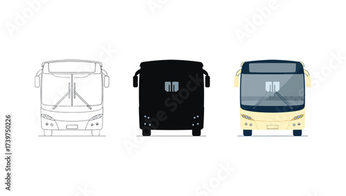 Vector art of bus icon set, showcasing outline, silhouette, and color variations
