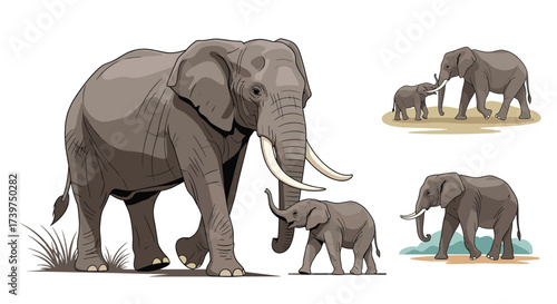 A majestic mother elephant walks with her calf in the savanna a beautiful wildlife scene.