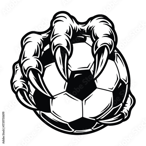 Menacing Clawed Grip on Soccer Ball Symbolizes Power, Aggression, and Fantasy-Inspired Competitive Team Identity