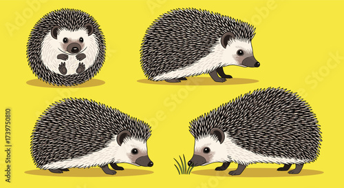 A delightful collection of pixel art hedgehogs in various adorable poses and actions.