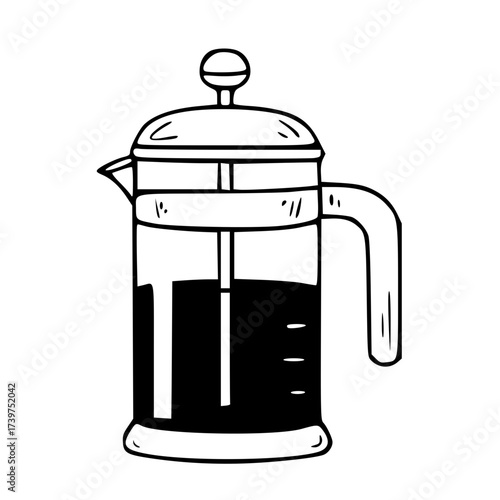 line art vector illustration of french press coffee