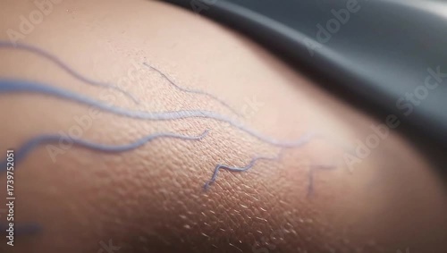 Close-up of blue abstract tattoo design on skin surface  